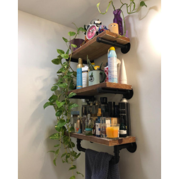 Williston Industrial 3 Tier Wood Shelving,Iron Pipe Shelf For